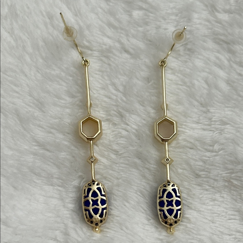 Kendra Scott Gold and Blue Dangle Earrings - Picture 6 of 6